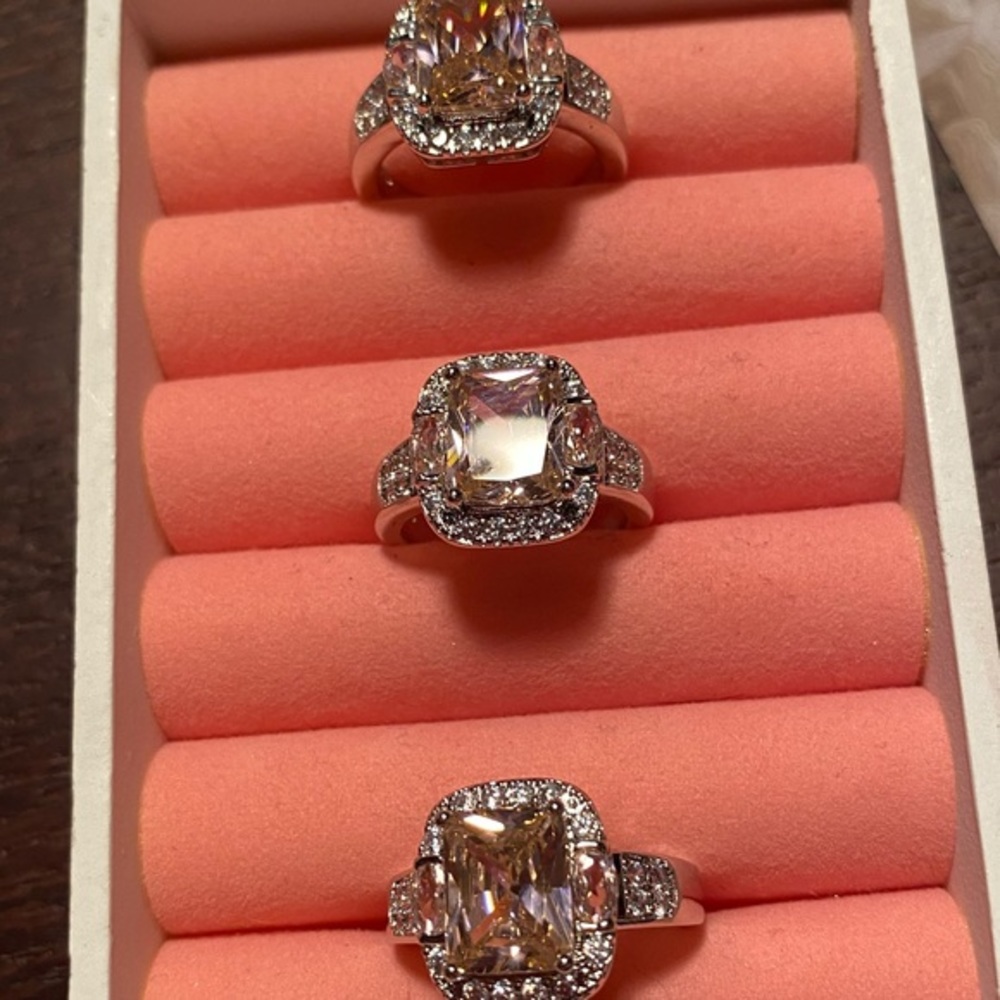 CZ Silver Plate Pink Amethyst Emerald Cushion Ring